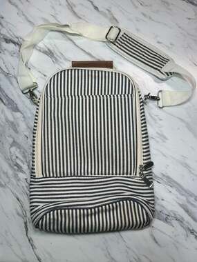 Marleylilly Insulated 2 Bottle Wine Tote Bag Navy Blue and Cream Stripe Z64